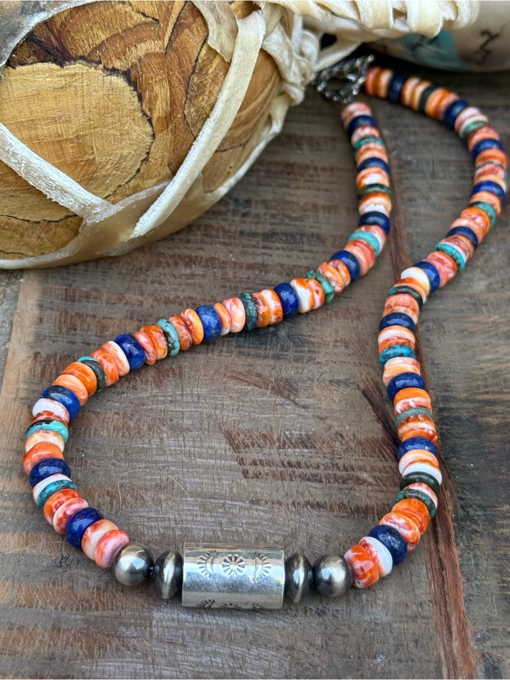 Spiny Oyster, Lapis, Turquoise Heishi Accented with Navajo Pearl